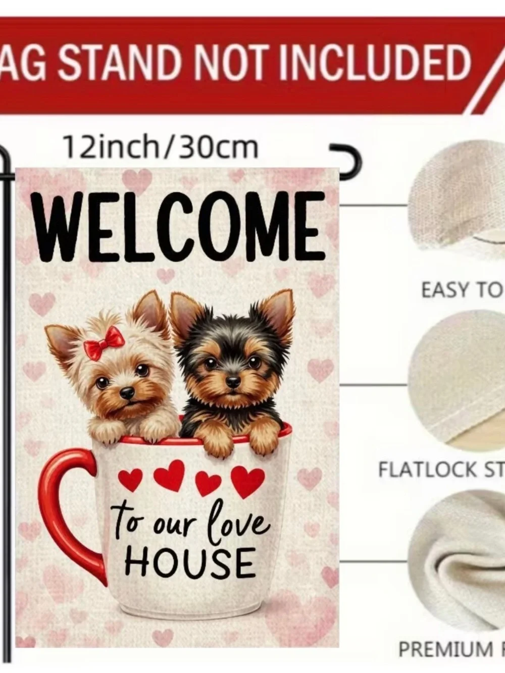 Garden Flag, Double-sided Welcome Yorkie Puppies Burlap approx 12”x18” - Picture 4 of 16